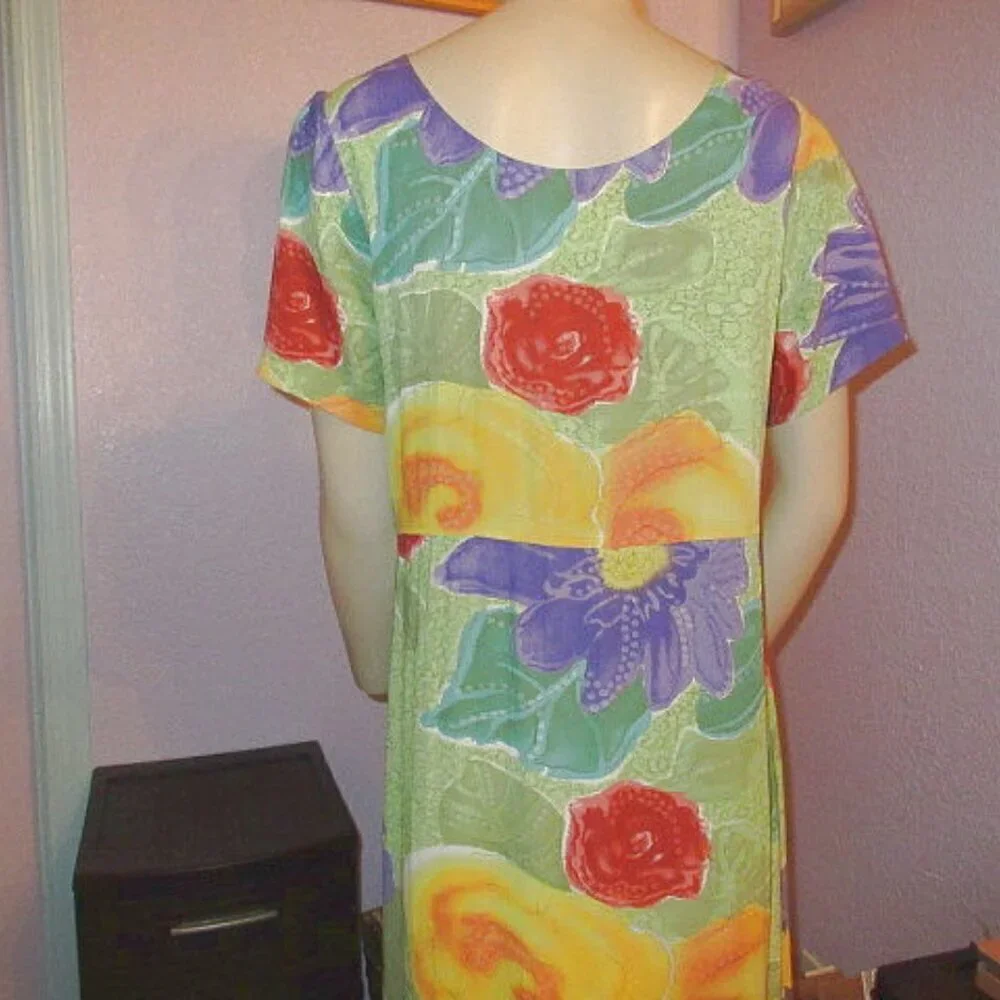 Vtg Jams World Midi Dress Size S Pockets Floral Hawaiian Aloha Art Print Violare
